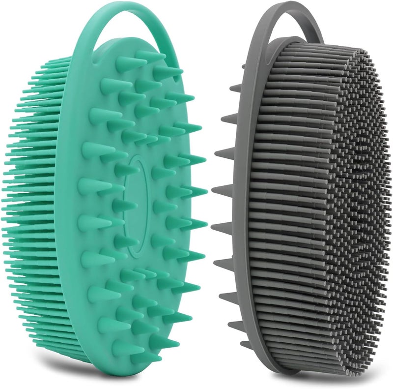 HAYSNA 2 Pack Silicone Body Scrubber, Loofah Double-Sided Body Brush,Shower Scrubber and Scalp Massager Shampoo Brush for Sensitive Kids Women Men All Kinds of Skin (Green & Gray) - Image 1
